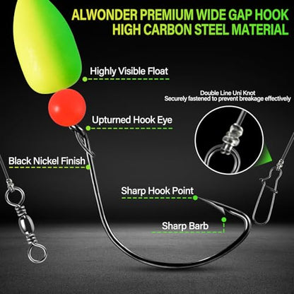 Alwonder 5-Pack Pompano Rigs Surf Fishing Rigs with Snell Floats, Saltwater Live Bait Rig Swivels Duo Lock Snaps Circle Wide Gap Kahle Hooks Rig for Beach Surf Casting Pier Jetty Fishing - color: Green & Yellow 5-Pack, size: #2 Wide Gap Hook