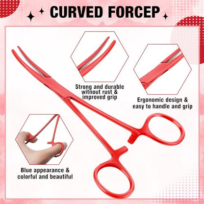 BBTO Hemostat Curved and Straight Hemostat Forceps Piercing Pliers Forceps, Stainless Steel Straight and Curved Pliers, Fishing Tweezer(Red,2 Pcs) - color: Red