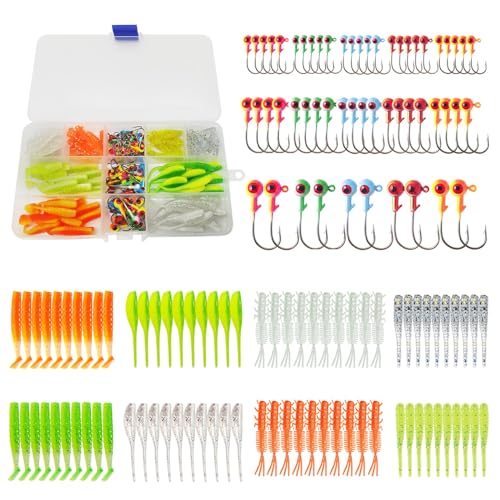 135 PCS Crappie Lures Kit - Crappie Jig Heads Fishing Hooks for Soft Plastic Lures for Trout Bass Walleye Bluegill Perch Catfish