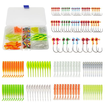 135 PCS Crappie Lures Kit - Crappie Jig Heads Fishing Hooks for Soft Plastic Lures for Trout Bass Walleye Bluegill Perch Catfish