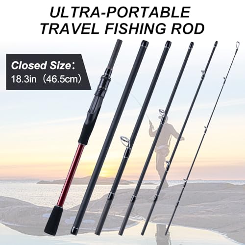 Goture Travel Fishing Rod - Spinning Fishing Rods - Portable 5/6 Sections Adjustable-Length Lightweight 24T Carbon Fiber Fishing Rods for Saltwater Freshwater Trout Bass Walleye Pike, Red - color: 806S - 8ft/2.4m spining rod