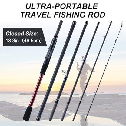 Goture Travel Fishing Rod - Spinning Fishing Rods - Portable 5/6 Sections Adjustable-Length Lightweight 24T Carbon Fiber Fishing Rods for Saltwater Freshwater Trout Bass Walleye Pike, Red - color: 806S - 8ft/2.4m spining rod