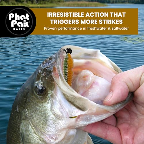 Phat Pak Baits - Phat Swimmer Keitech Style Paddletail Swimbait 2.8" 30ct Ribbed Scented Soft Plastic Bass Fishing Lure - color: Green Money Minnow
