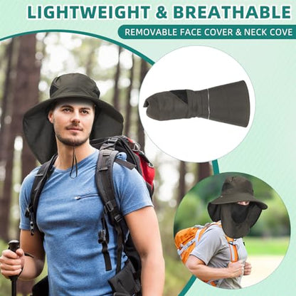 Cuffbow 4 Pcs Mens Outdoor Wide Brim Fishing Hat with Face and Neck Cover Sun Protection Cap UPF 50+ Fisherman Bucket Sun Hat