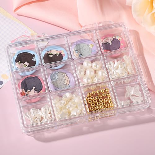 12 grid acrylic storage box, 4.4 x 3.5 x 0.6 inch，nail jewelry and earring display cabinet, nail art craft storage box with transparent cover, fishing bait, rock collection - color: white