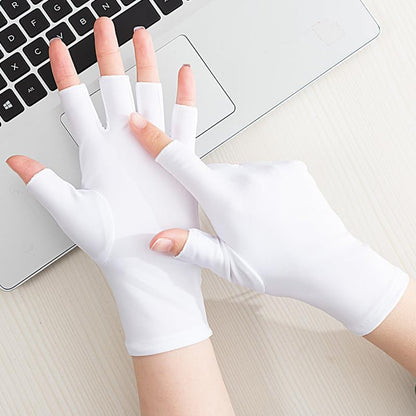 Utaly Women Sunblock Fingerless Gloves Non-Slip UV Protection Driving Riding Summer Outdoor Gloves for Women Girls - color: White