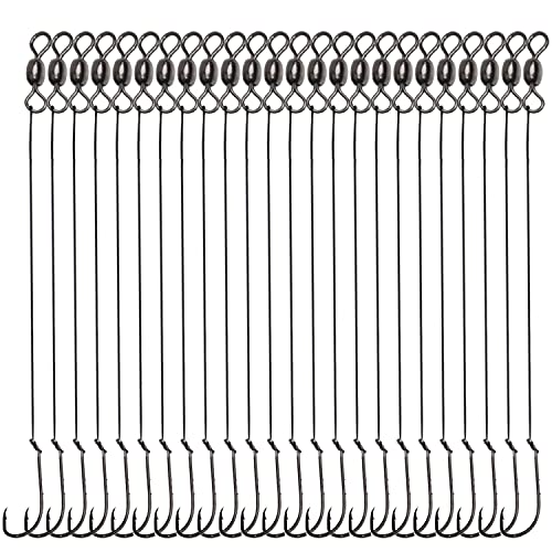 Saltwater Snelled Fishing Hooks with Leader Rig, 24pcs Steel Fishing Wire Leaders with Hook Swivel 11.9in Pre-Tied Wire Trace for Saltwater Freshwater Toothy Predators Bluefish Mackerel - size: 1#_24pcs