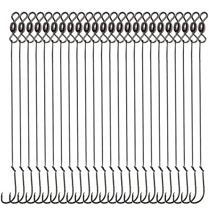 Saltwater Snelled Fishing Hooks with Leader Rig, 24pcs Steel Fishing Wire Leaders with Hook Swivel 11.9in Pre-Tied Wire Trace for Saltwater Freshwater Toothy Predators Bluefish Mackerel - size: 1#_24pcs