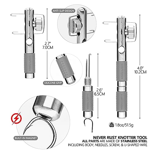 SAMSFX Fishing Stainless Steel Hook Tier, Knot Tying Tool, Loop Tyer, Hook Remover and Zinger Retractors Combo - color: Hook Tier with Gray Grip