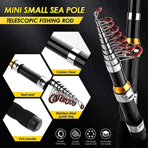 Telescopic Fishing Rod Reel Combo 2PCS 6.89FT Collapsible Fishing Pole Spinning Reel Lures Accessories with Fishing Bag Portable Fishing Rod Kit for Saltwater Freshwater Travel Fishermen Gift - color: Black