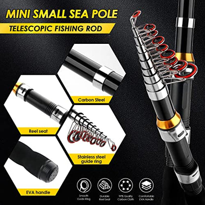 Telescopic Fishing Rod Reel Combo 2PCS 6.89FT Collapsible Fishing Pole Spinning Reel Lures Accessories with Fishing Bag Portable Fishing Rod Kit for Saltwater Freshwater Travel Fishermen Gift - color: Black