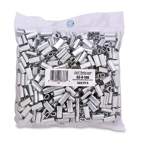 HI-SEAS Grand Slam Aluminum Fishing Line Crimp Sleeves - Bulk 500 Pieces, Durable and Strong Crimps for Monofilament 40lb Test up to 600lb Test for Saltwater Fishing Leaders - style: 500 Pc/3.3 Mm