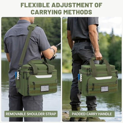20L Fishing Tackle Bag Empty, Fits 3400-3600 & 4007 Lure Boxes, Water Resistant Fishing Gear Storage Bag, Portable Padded Shoulder Strap Bag for Saltwater Freshwater, Green - color: Green, style: Bag Only