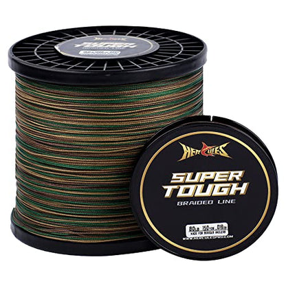 HERCULES Super Tough Braided Fishing Line 4 Strands / 8 Strands, 4lb - 160lb Braid Lines, 150/300/500/1000 Yards for Saltwater - color: Camouflage, size: 8LB (150 Yards) - 4 Strands