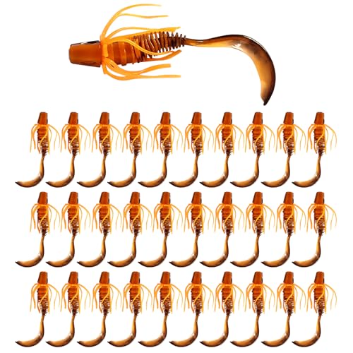 Eupheng 2.56Inch/3.56Inch Curly Style Tail Worms with Adjustable Skirt, Realistic Wavy Tail Soft Bait Grub Swimbaits, Slow Fall Action for Bass, Trout & Crappie - color: Black Orange, size: 3.15inch(8cm)/3.3g-30 Sets