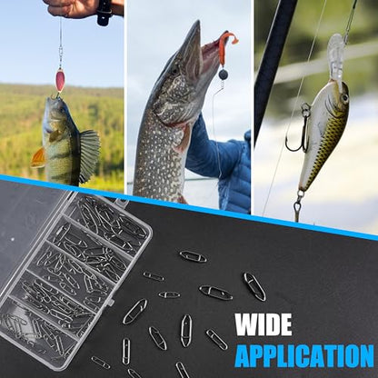 AGOOL Speed Clips for Fishing Lures Kit, Fishing Snaps Clips High Strength Quick Change Clips Stainless Steel Fishing Power Clips Swivels Fishing Tackle Connector Snaps - style: 90pcs Fishing Clips Kit
