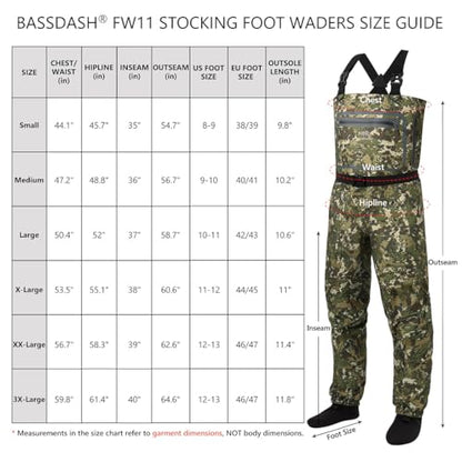 BASSDASH Breathable Ultra Lightweight Chest Stocking Foot Fishing Hunting Waders for Men - color: Veilflage, size: X-Large