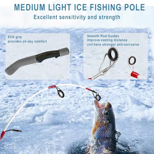Generic 122Pcs Ice Fishing Rod Reel Combo, 24" Medium Light Ice Fishing Rod Kit with Ice Fishing Jigs, Lures for Trout, Walleye, Perch, Panfish Bluegill Crappie