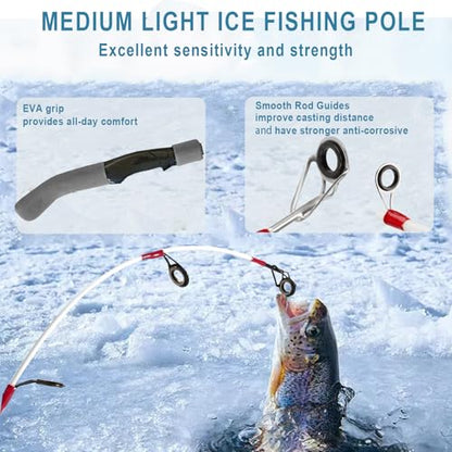 Generic 122Pcs Ice Fishing Rod Reel Combo, 24" Medium Light Ice Fishing Rod Kit with Ice Fishing Jigs, Lures for Trout, Walleye, Perch, Panfish Bluegill Crappie