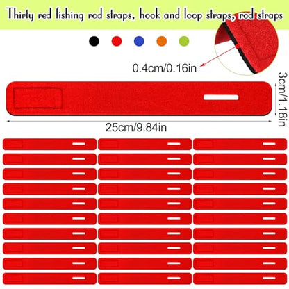 Wettarn 30 Pcs Fishing Pole Straps Fishing Rod Wrap Elastic Pole Carrier Rod Ties Stretchy Holder for Gear and Equipment Casting Rods Holder Strap Belt - style: Red