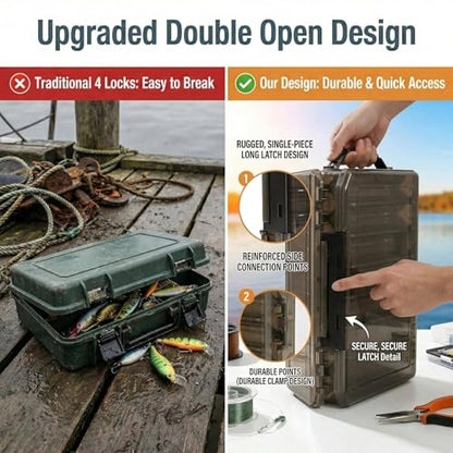 Fishing Tackle Boxes Lure Organizer: 2 Packs Hard Bait Storage Box - Double Sided Fishing Lure Case with 14 Compartments Container (Grey, L) - color: Grey