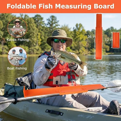 Fish Measuring Board Foldable, Floatable Compact Folding Fish Ruler for Boat, Unfolded 36 Inches Bump Board Fishing Ruler Folded to 12 Inches
