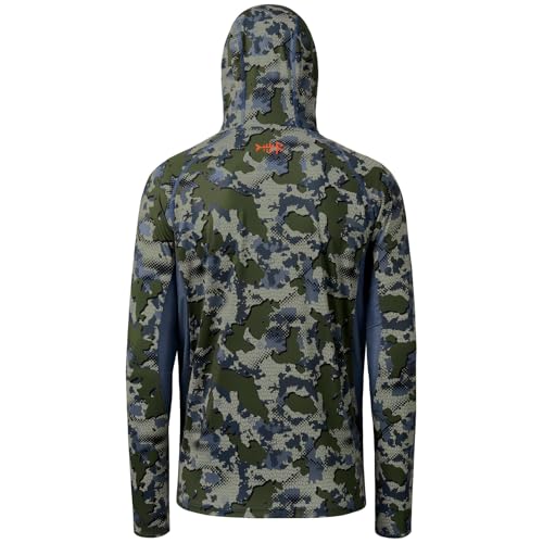 BASSDASH Men's UPF 50+ Camo Long Sleeve Hunting Fishing Hoodie Shirt - color: Green Vegetation Camo With Ash Blue Mesh, size: 3X-Large