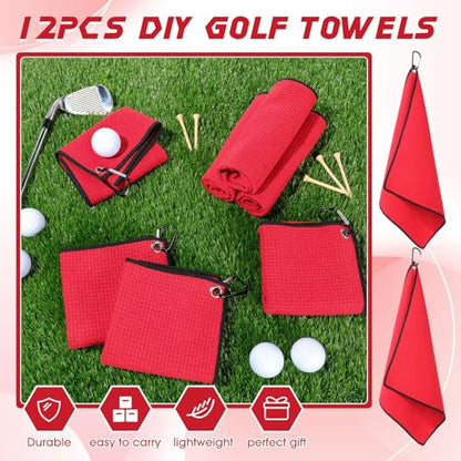 Batiyeer 12 Pcs Golf Towel Bulk for Golf Bags Microfiber Fabric Towel with Clip Waffle Pattern, Fitness, Camping, Hiking, Yoga - color: Red