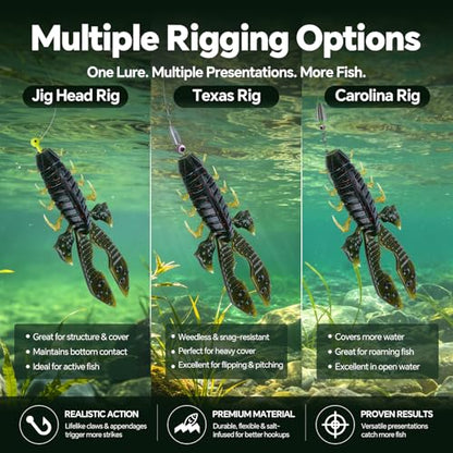 Crawfish Lure 5.5", Soft Plastic Crawdad Creature Bait with Rattles, Weedless Bass Fishing Lure, Realistic Fishing Lures for Freshwater & Saltwater, 3 Pack Red Green Blue - color: Green (box)