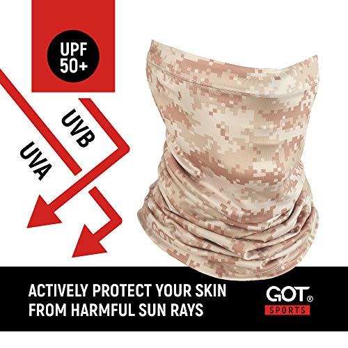 UPF 50+ Fishing Neck Gaiter - UV Face Mask Sun Protection for Men Women | Moisture-Wicking, Quick-Drying, Built-in SPF, UVA/UVB Blocking, Hunting Camo Design, Versatile Headwear - color: Digital Sand Camo