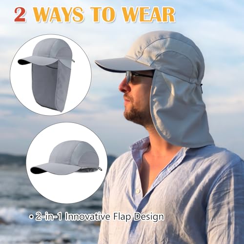 Mens Sun Hat with Breathable Mesh Sun Hats for Men Sun Protection Fishing Hat with Neck Flap for Hiking Cycling - color: Dark Gray