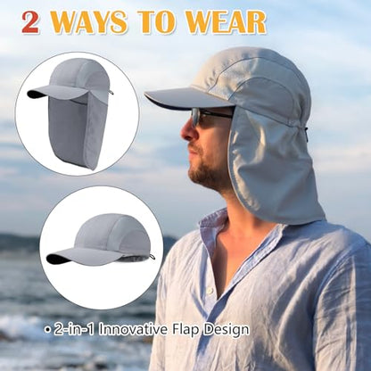 Mens Sun Hat with Breathable Mesh Sun Hats for Men Sun Protection Fishing Hat with Neck Flap for Hiking Cycling - color: Dark Gray