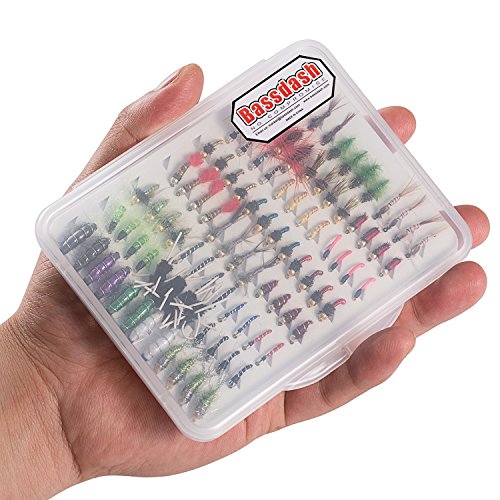 BASSDASH Fly Fishing Flies Kit Fly Assortment Trout Bass Fishing with Fly Box with Dry/Wet Flies, Nymphs, Streamers, Popper - style: 96 Pcs Nymphs Kit