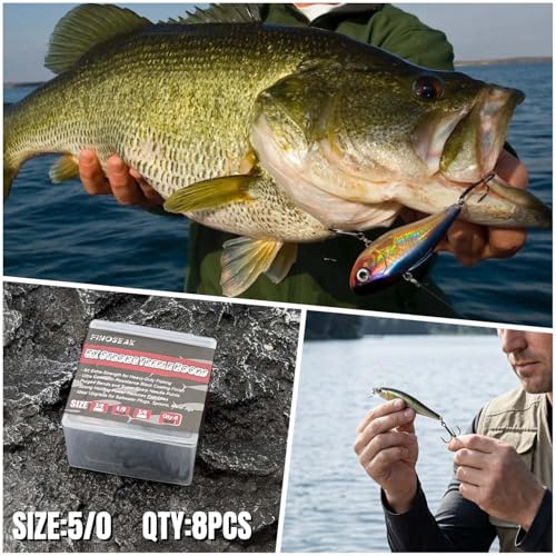 Heavy Duty Treble Hooks 5X Extra Strong, Sharp Treble Fishing Hooks Saltwater with Ultra Anti-Rust Coating Sturdy Replacement Lure Triple Hooks Freshwater Sizes #6–5/0 - size: 5/0-8Pcs