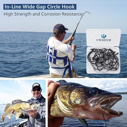 Circle Hooks Saltwater in-Line Wide Gap Fishing Hooks for Catfish 4X Strong High Carbon Steel Mustad Hooks for Tuna, Carp, Catfish,【1,1/0,2/0,3/0,4/0,5/0,6/0】-20pcs,【8/0】-12pcs,【10/0】-8pcs - size: 1#-20pcs