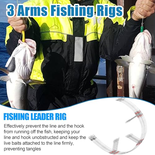 Fishing Leaders Saltwater Tackle Surf Fishing Rigs High Strength Steel Fishing Wire Leaders with Swivel Snaps Beads Gear Equipment for Lures Bait Hooks, 1Arm 2Arms & 3Arms - color: Steel Gray