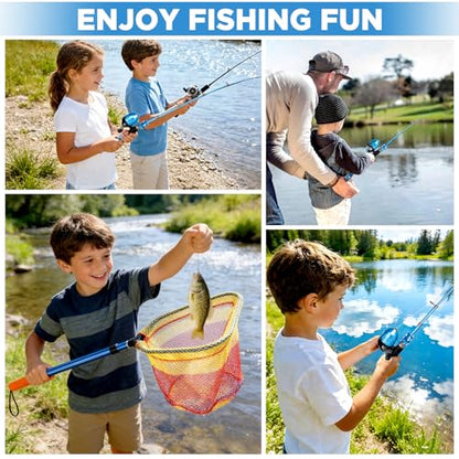 PLUSINNO Kids Fishing Pole with Spincast Reel Telescopic Fishing Rod Combo Full Kits for Boys, Girls, and Adults - color: Blue (with Fishing Net), size: 4FT / 1.2M