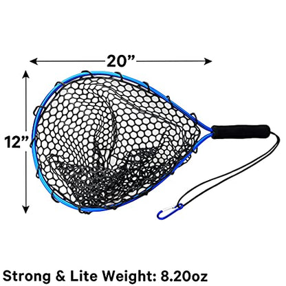 UFISH Trout Fishing Net for Freshwater and Saltwater Fishing, Fish Landing Net with Rubber Mesh for Fly Fishing, Kayak, Bass, Steelhead, Trout Fishing, Fish Net with Non-Slip Handle for Fishing