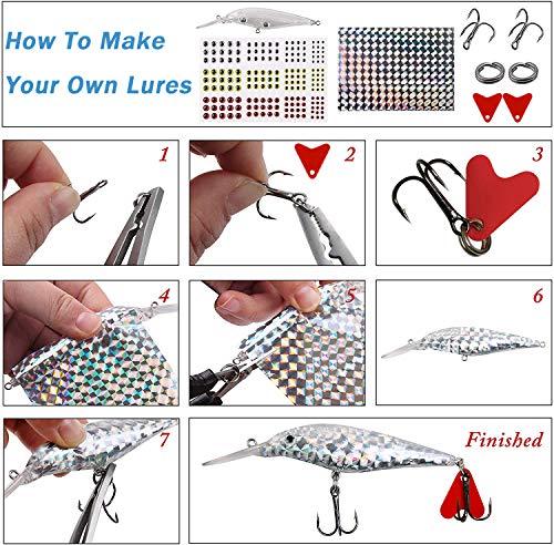 Unpainted Fishing Lures Making Kit DIY Blank Lures Crankbaits Minnow Jerkbait Hard Bait Set with Treble Hooks, Split Rings, Lure Eyes, Stickers, Make Your Own Fishing Lures - color: 380pcs Lures Kit