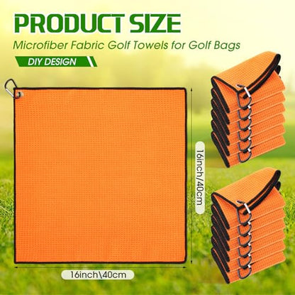 Batiyeer 12 Pcs Golf Towel Bulk for Golf Bags Microfiber Fabric Towel with Clip Waffle Pattern, Fitness, Camping, Hiking, Yoga - color: Orange