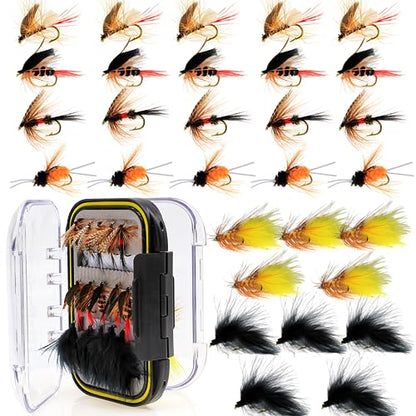 Fly Fishing Poppers Fly Fishing Dry Flies Topwater Fishing Lures Bass Popper Flies Bugs Lures Panfish Bait Fly Trout Bobber Flies Kit for Bass Trout Panfish Bluegill Salmon - color: D: 30Pcs Fly Fishing Flies Kit