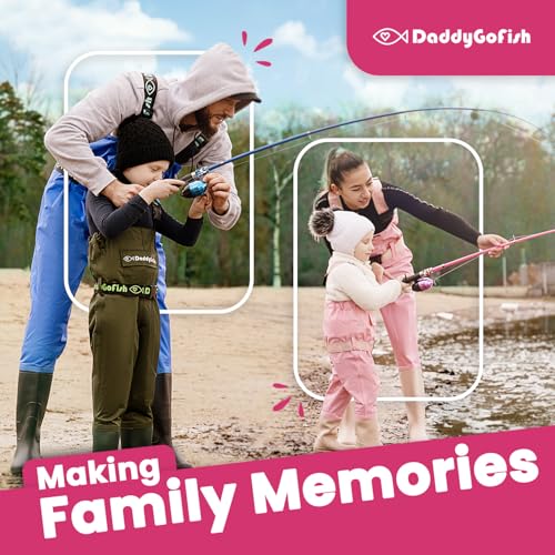DaddyGoFish Kids Fishing Pole - Rod Reel Combo Tackle Box Starter Set - First Year Small Gear Kit for Boys Girls Toddler Youth Age Beginner Little Children - color: Pink (Essential Set), size: 4ft