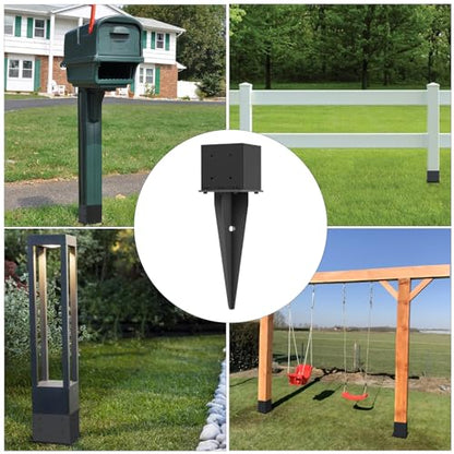 2 Pcs 22" Fence Post Anchor Ground Spike| Black Powder-Coated| 6"x6" | Actual 5.6"x5.6" Heavy Duty Metal Fence Post Anchor for Deck| Fence| Porch| Railing| Mailbox - size: 2 Pcs, style: 6"x 6"