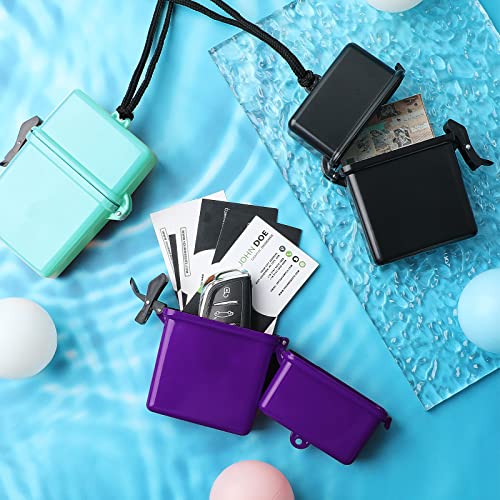 Outus 3 Pcs Waterproof ID Badge Holder Case with Waterproof Buckle 4.72 x 2.95 x 1.57 Inches Floating Sport Case Locker with Adjustable Hanging Rope Plastic Dry Box(Black, Purple, Baby Blue, Classic) - color: Black, Purple, Baby Blue, size: 4.72 x 2.95 x