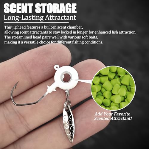 Crappie Jigs with Spinner, 15 Pcs Scent Holder Underspin Crappie Jig Heads for Bass Panfish Walleye Fishing, 1/8oz, 1/16oz - color: 1/8oz - 15 Pcs