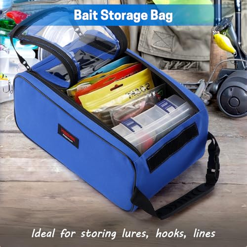 VISEMAN Fishing Tackle Bag, Waterproof Bait Storage Bag, Tackle Organizer | Fishing Bait Bag with Transparent Window for Crappie and Bass Fishing - color: Blue