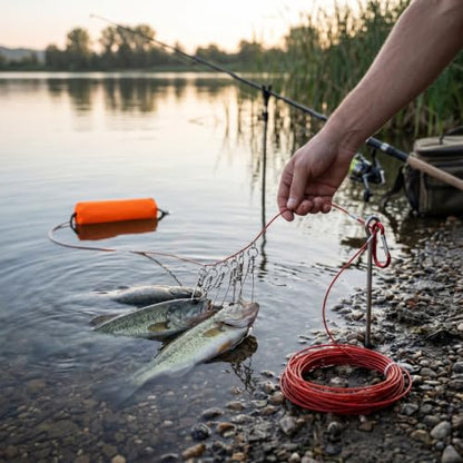 Fish Stringer with 10 Detachable Stainless Steel Hooks, 16.4ft PVC Coated Rope High Strength Fishing Lock for Kayak Fishing