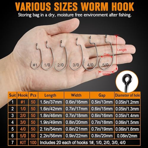 Dovesun EWG Offset Worm Hooks for Bass Fishing 100PCS/50PCS Texas Rig Hooks for Freshwater Saltwater 1# 1/0 2/0 3/0 4/0 - color: 2/0 * 50PCS