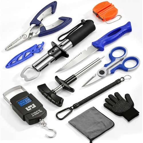 Fishing Tool Kit - Fishing Pliers, Hook Remover, Fish Gripper，Fish Scale, Fish Knife, Saltwater Fishing Gear with Sharpeners, Best Gifts for Men - color: Orange with scale
