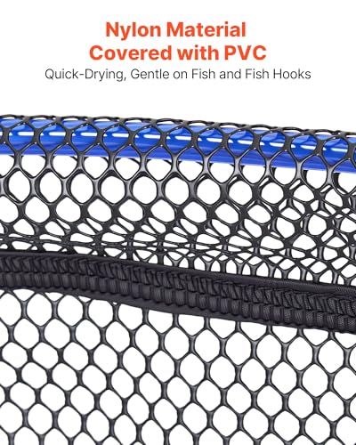 VEVOR Foldable Fishing Net, Landing Fishing Pier Nets 31.5" Hoop, Portable Drop Net for Pulling up Fish, Durable and Fish-Friendly, with Rope and Storage Bag, for Minnows, Crawfish, Shrimp, Crab